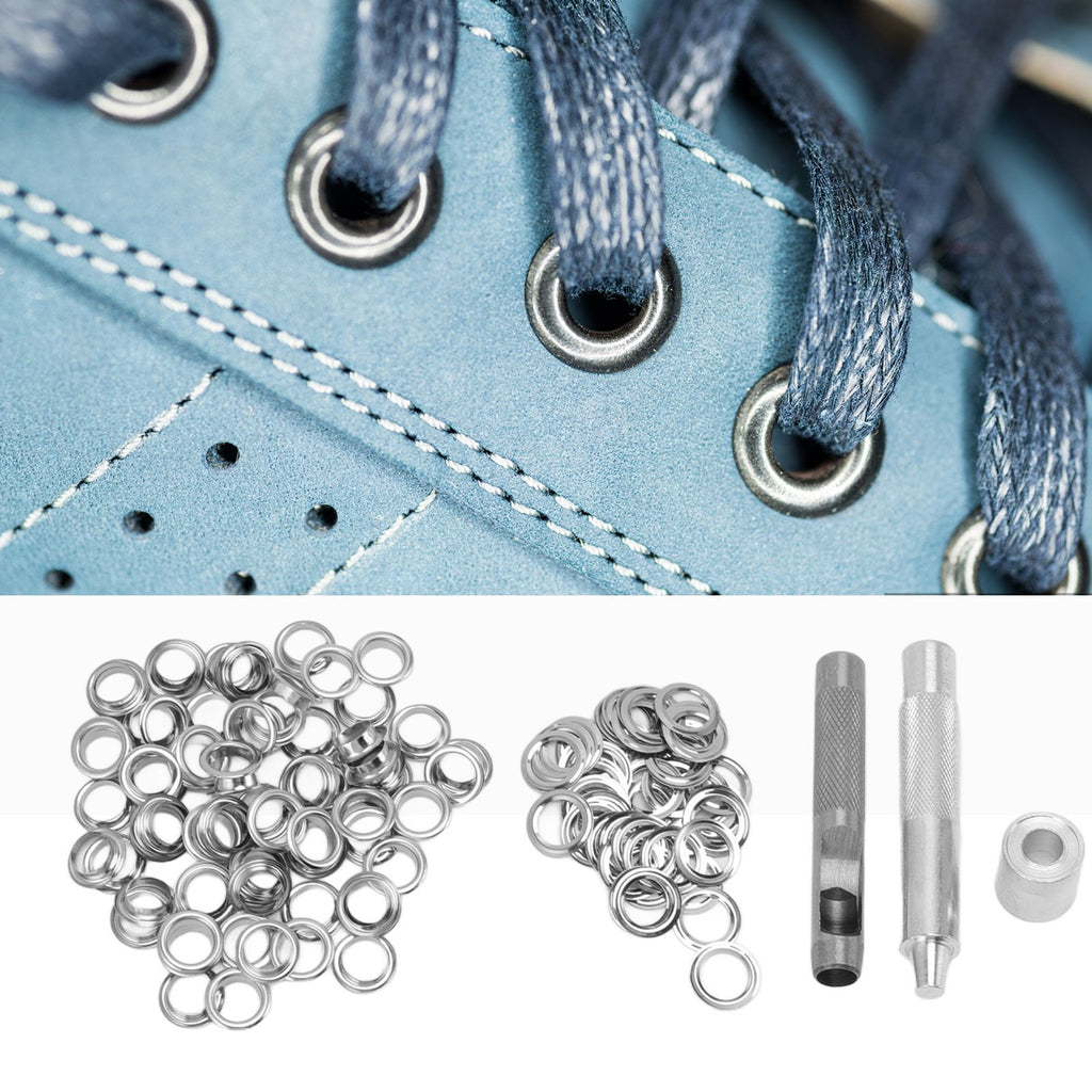 Grommet Tool Kit 100 Set Grommet Eyelets with Setting Tools Hole Cutter Mandrel for Tarps Handicraft