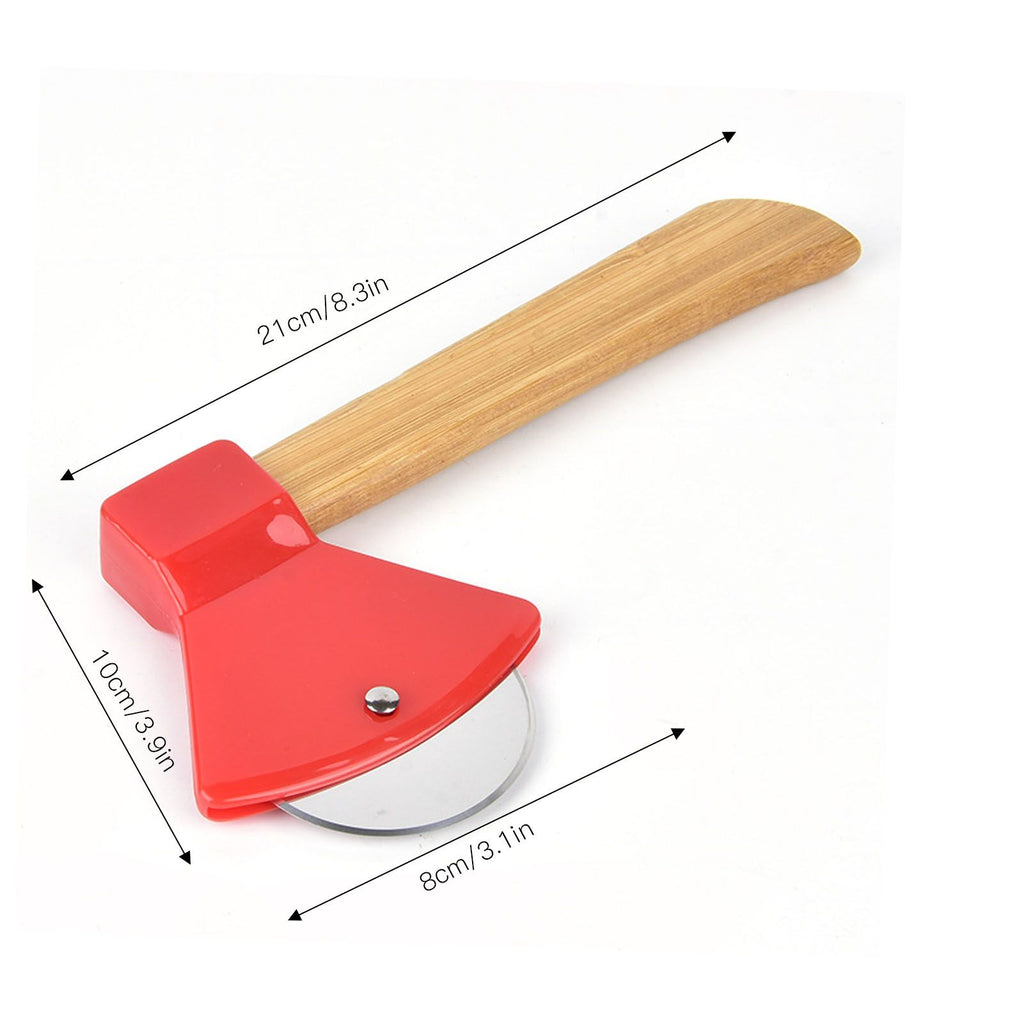 Pizza Knife 430 Steel PP Bamboo Handle Ergonomically Round Axe Pizza Cutter for Home Restaurants Red