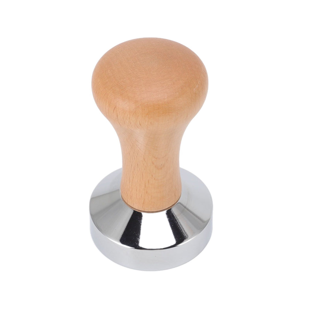 304 Stainless Steel Flat Base Coffee Tamper Wooden Handle Coffee Press Hammer for Home Shop