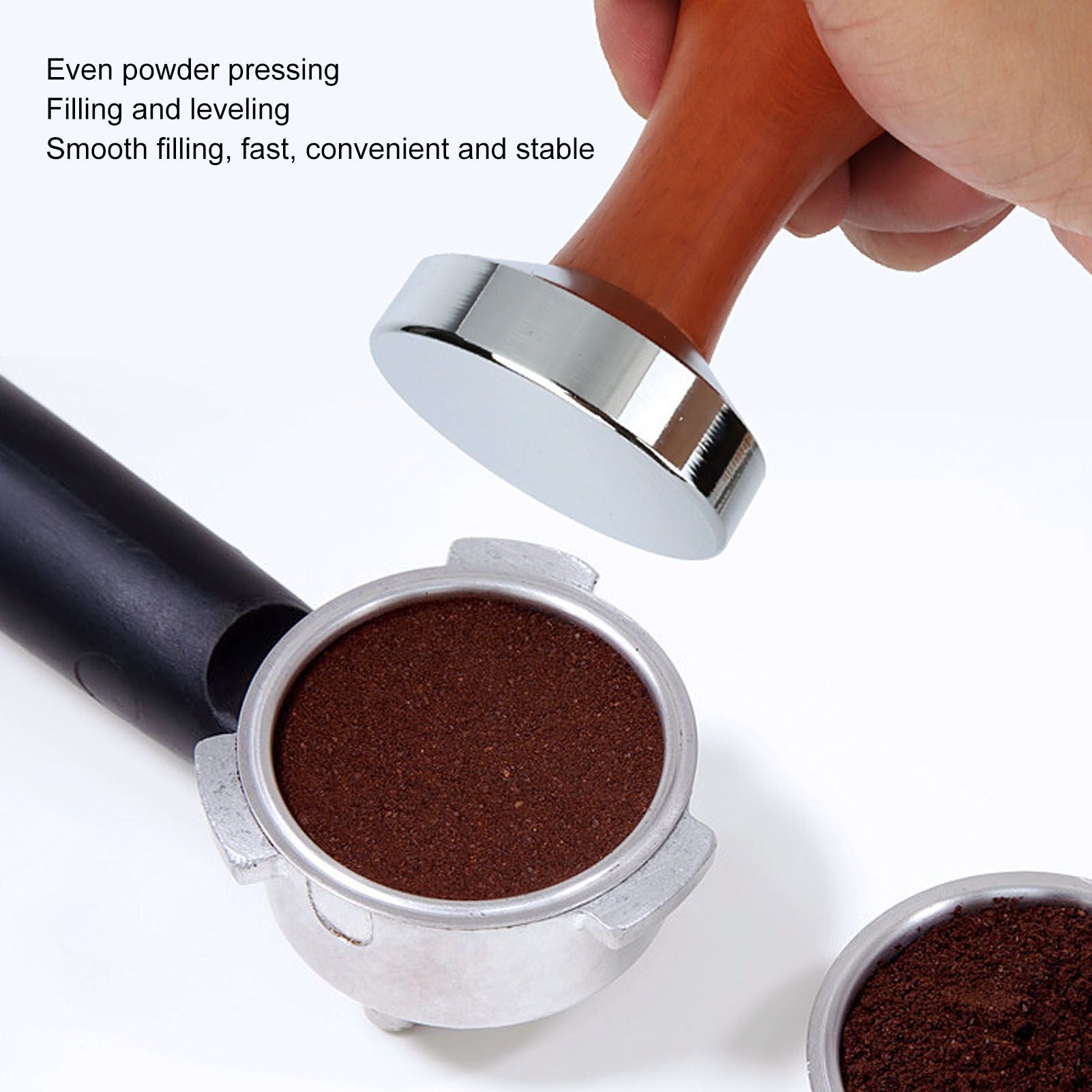 304 Stainless Steel Flat Base Coffee Tamper Wooden Handle Coffee Press Hammer for Home Shop