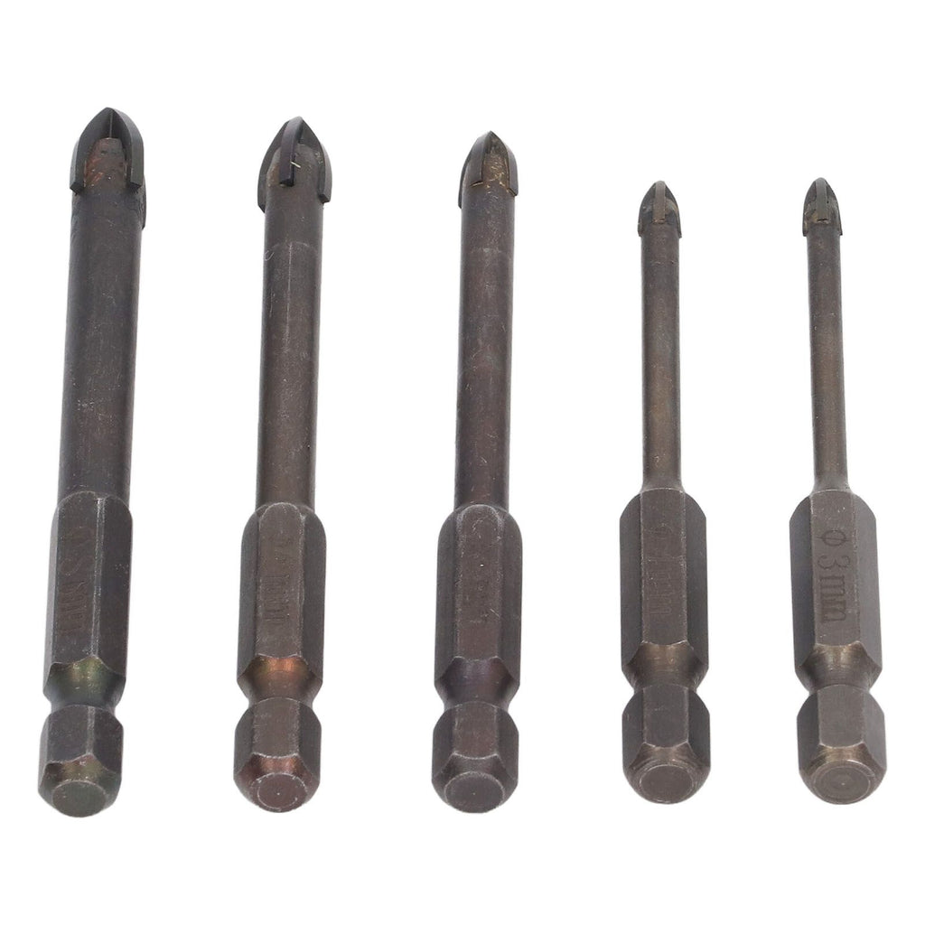 Drill Bit Set Unique Cross Design Cemented Carbide Hex Power Bits for Glass Ceramic Glass Tile Full Tile Brick Wall Wood 5 Piece Set