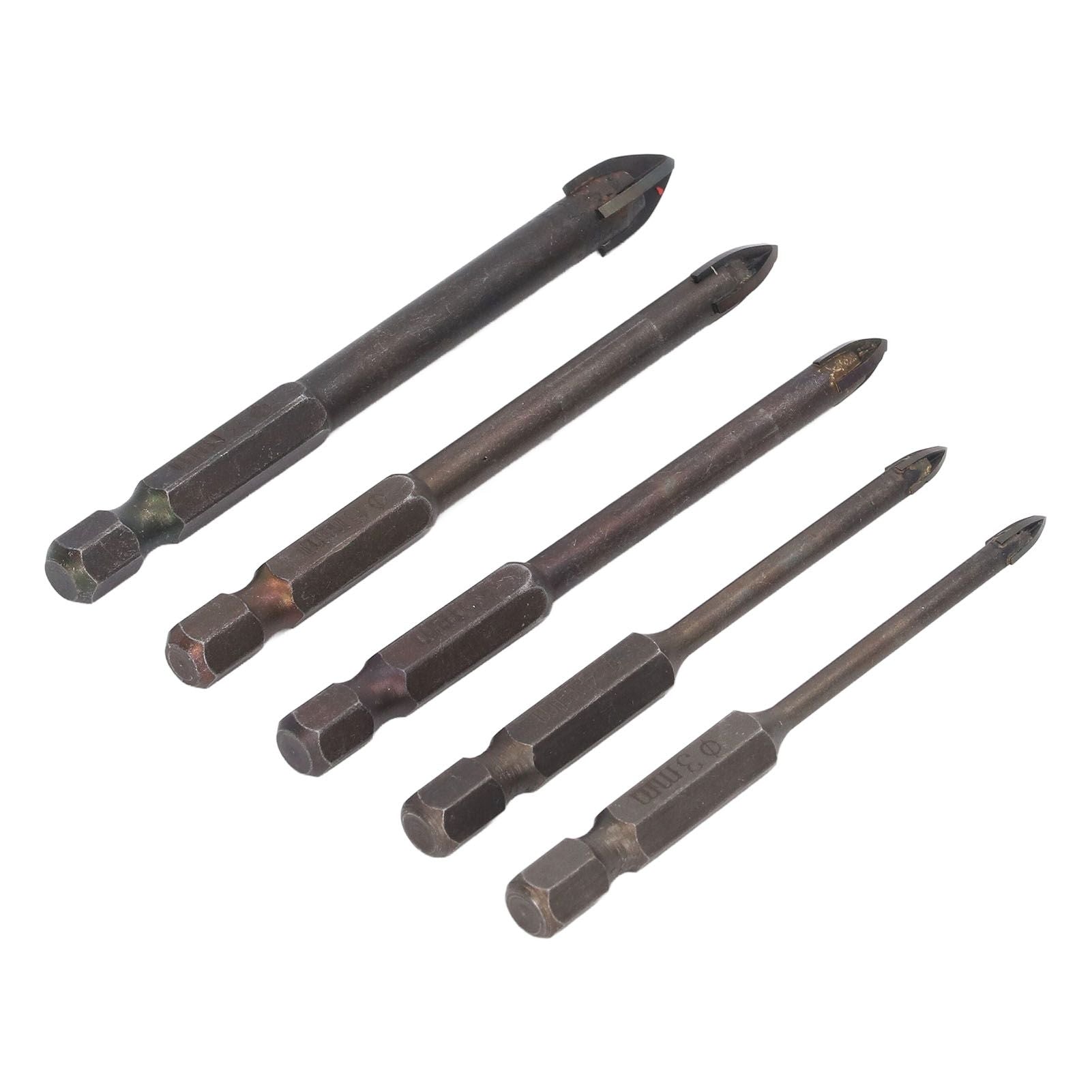 Drill Bit Set Unique Cross Design Cemented Carbide Hex Power Bits for Glass Ceramic Glass Tile Full Tile Brick Wall Wood 5 Piece Set