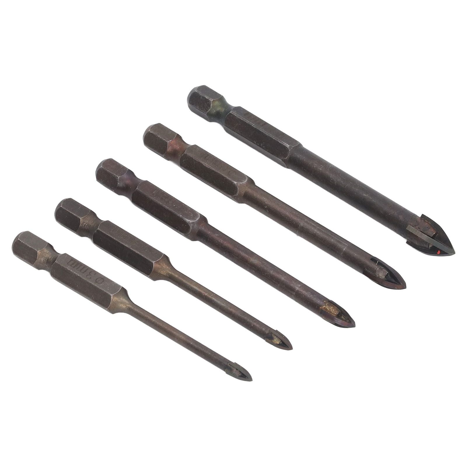 Drill Bit Set Unique Cross Design Cemented Carbide Hex Power Bits for Glass Ceramic Glass Tile Full Tile Brick Wall Wood 5 Piece Set
