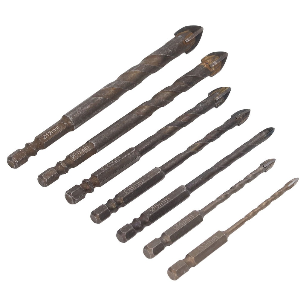 Drill Bit Set Unique Cross Design Cemented Carbide Hex Power Bits for Glass Ceramic Glass Tile Full Tile Brick Wall Wood 7 Piece Set