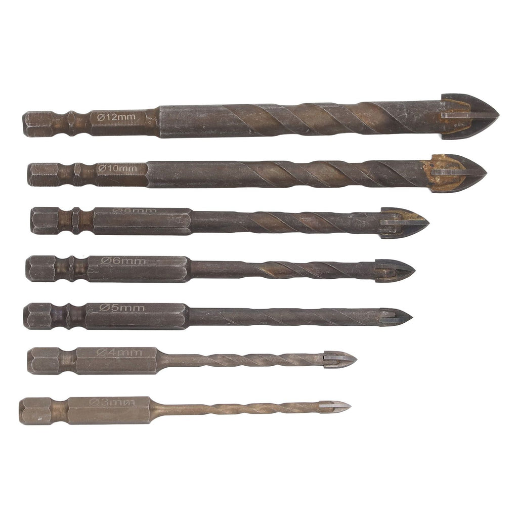 Drill Bit Set Unique Cross Design Cemented Carbide Hex Power Bits for Glass Ceramic Glass Tile Full Tile Brick Wall Wood 7 Piece Set