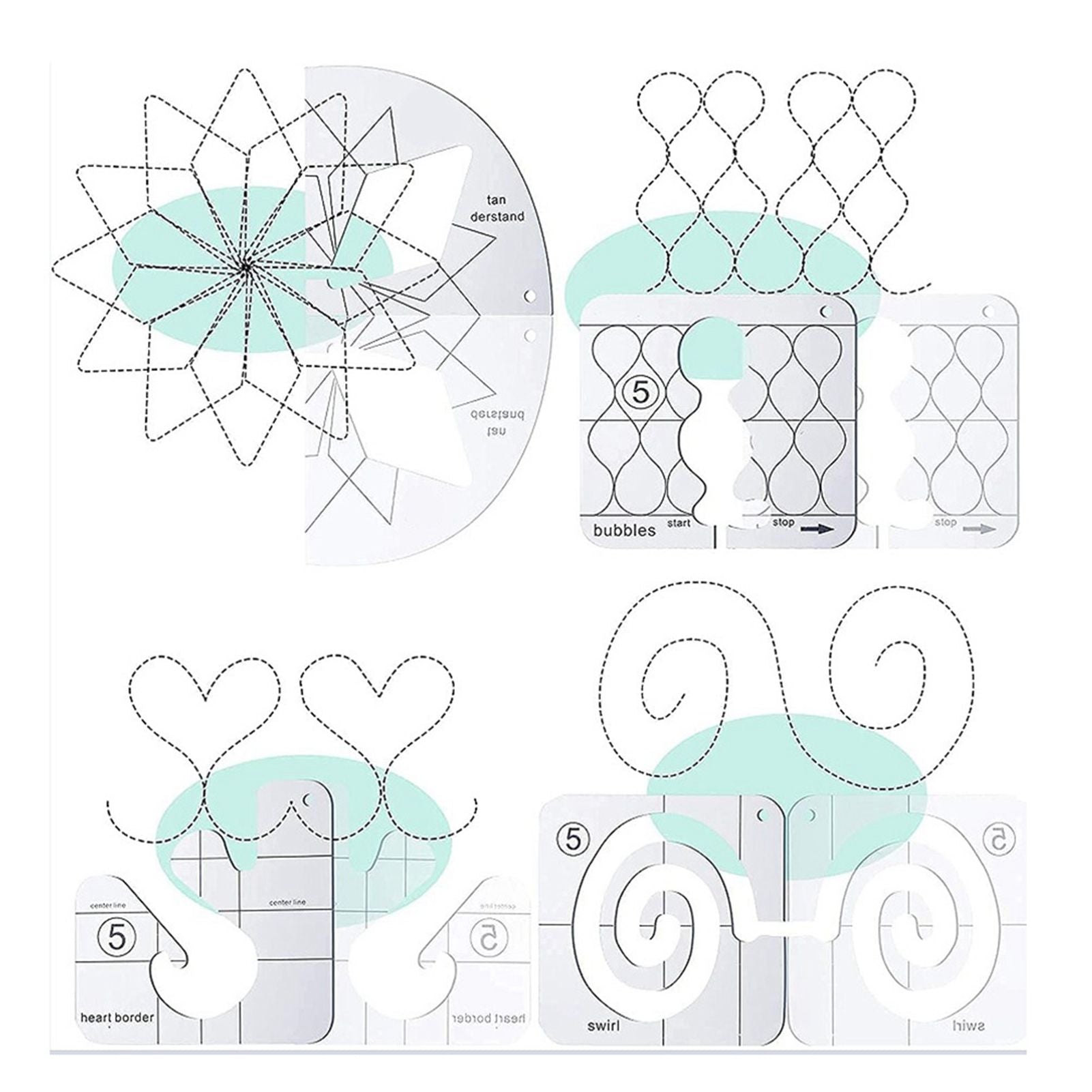11 Pcs DIY Quilting Template Set Domestic Sewing Acrylic Templates Ruler Series 5 for DIY Machine Quilting Ruler