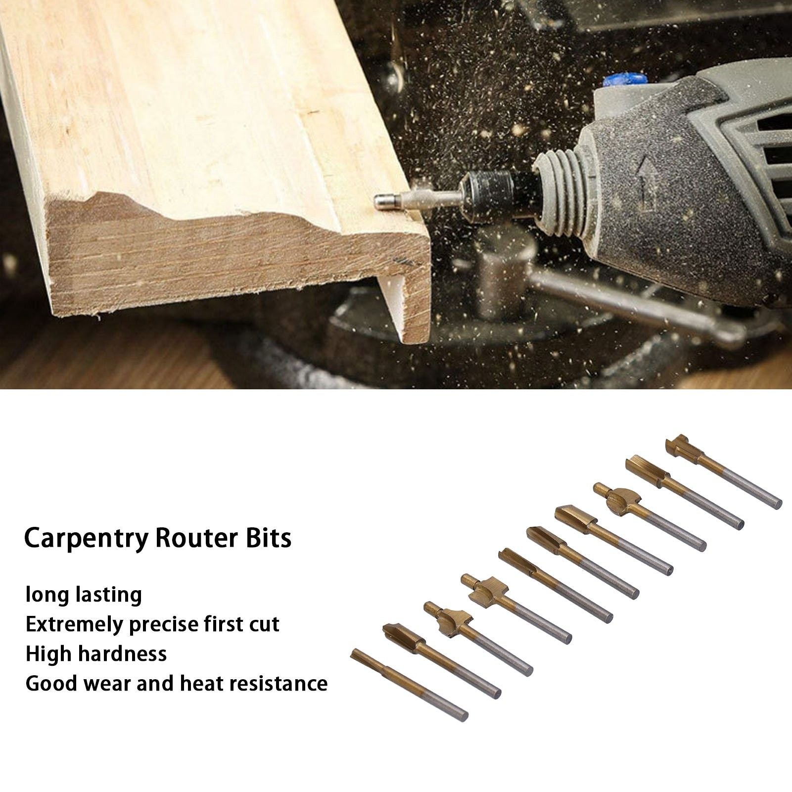 10pcs Carpentry Router Bits Carbide Rotary Burr Set for DIY Woodworking Carving Engraving Drilling
