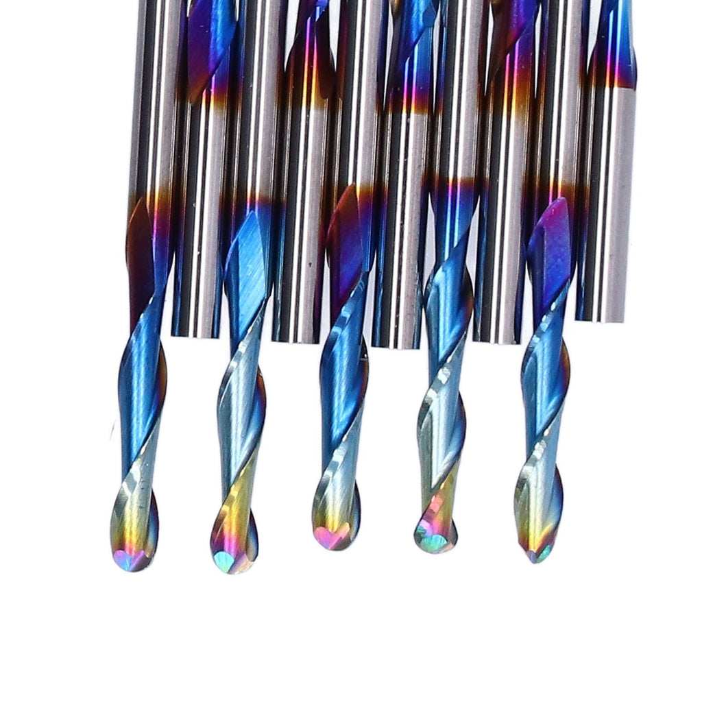 10Pcs Router Bits Tungsten Steel Spiral Flute Milling Cutter Tool with Plating Blue for Wood PVC Nylon