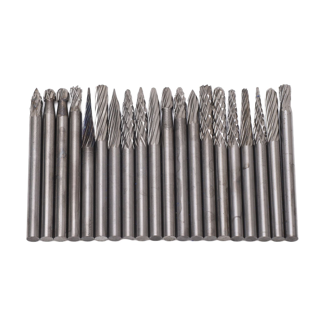 20pcs Rotary Burr Set 3mm Shank Tungsten Steel for Woodworking Carving Polishing Grinding