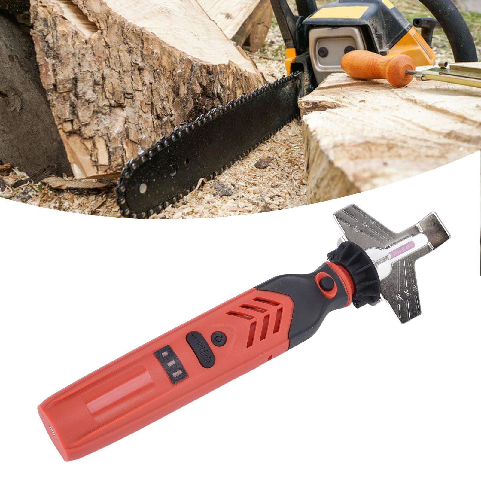 DC3.6V Cordless Saw Sharpener Kit Handheld Chainsaw Sharpening Kit Red Chain Saw Sharpen Tool Set