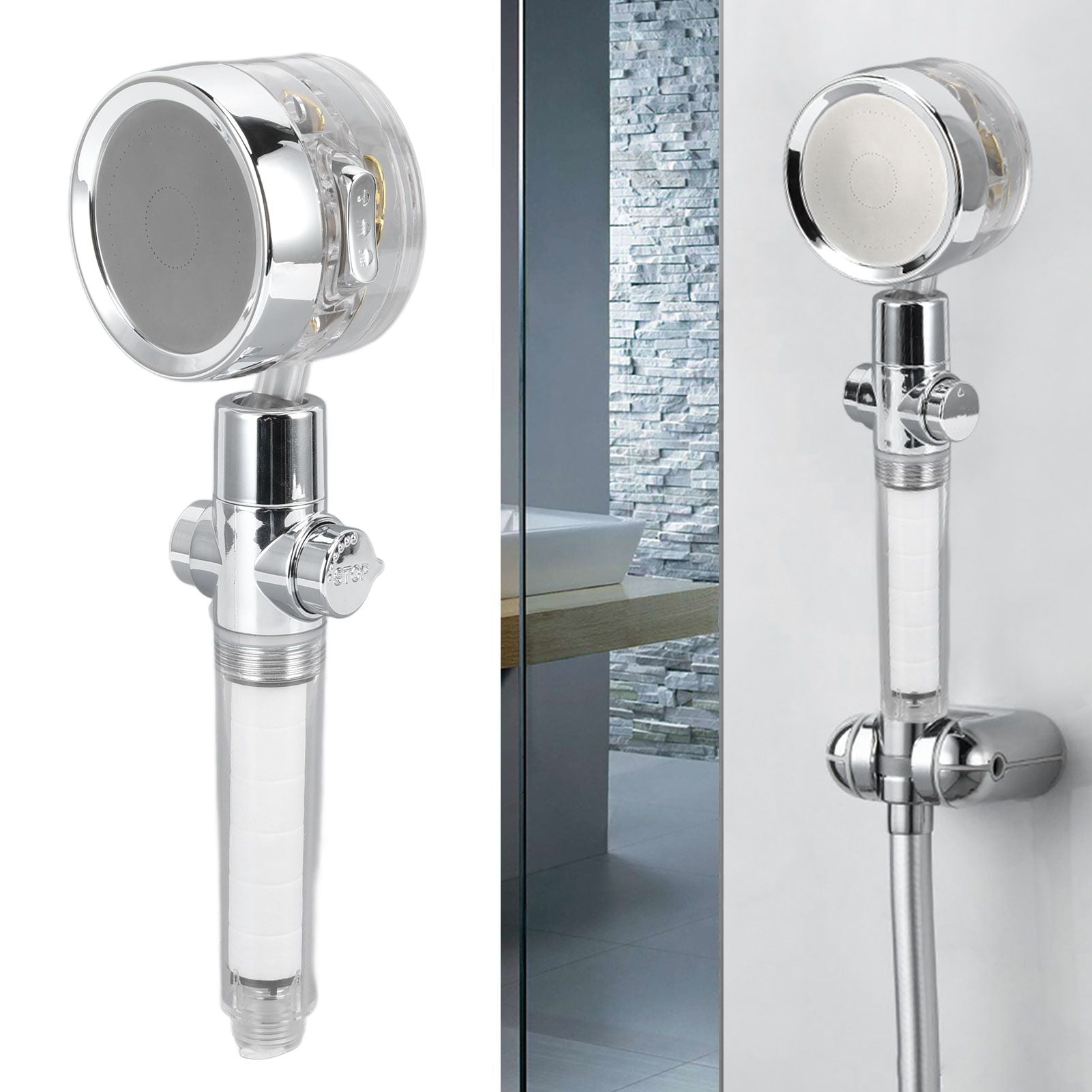 Propeller Shower Head Vortex Hydro Jet 360° Rotating Handheld with Pause Switch Filter G1/2
