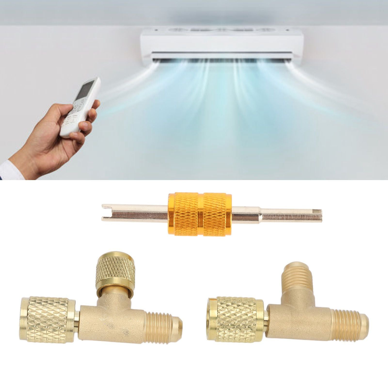 1/4in Valves Core Brass Tee Adapter Quick Coupler Access Tee Fittings for Vacuum Gauge R22 R12 R134 Refrigerant