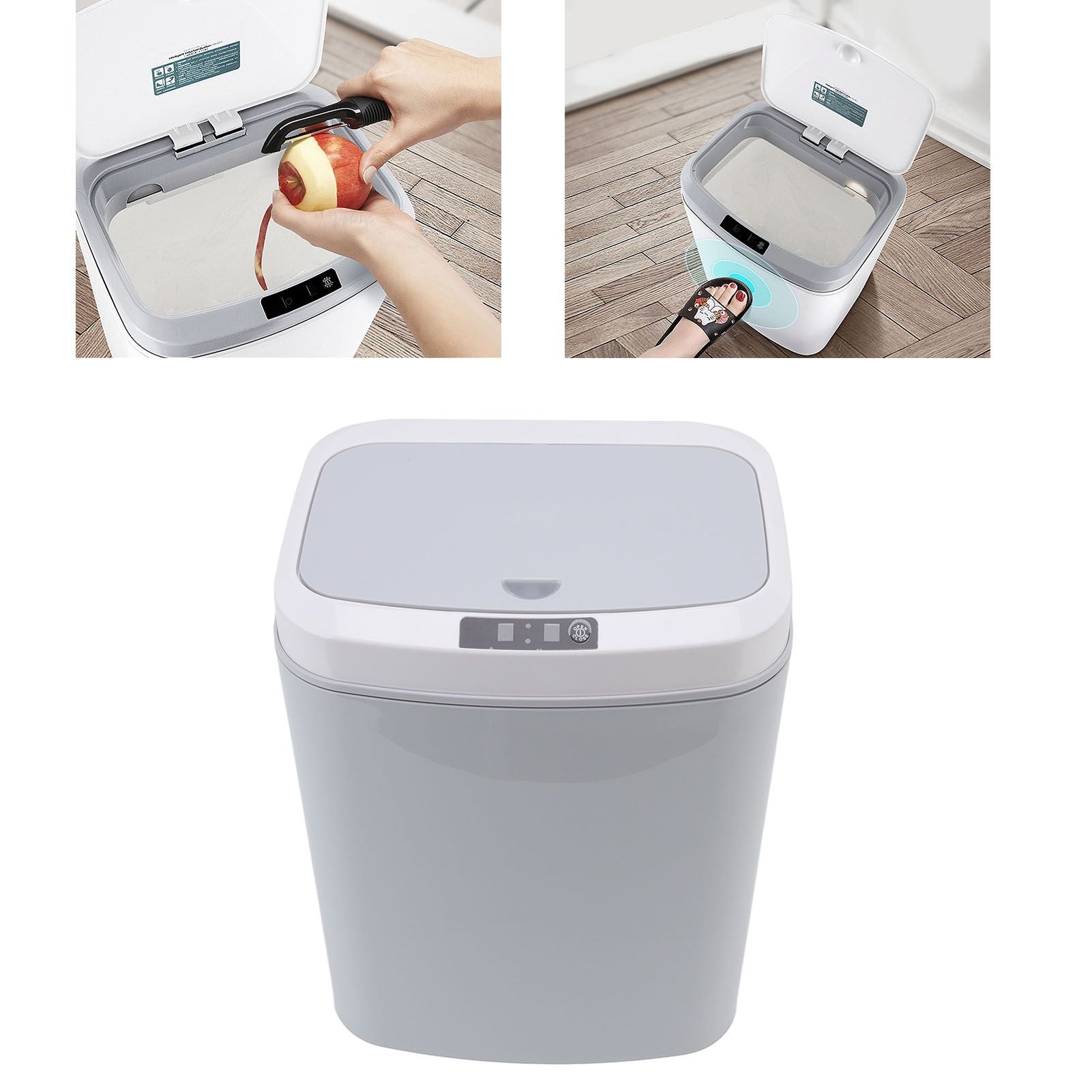 Smart Trash Can 16L Infrared Induction Button Control Manual Mute Household Automatic Trash Can with Night Light Gray