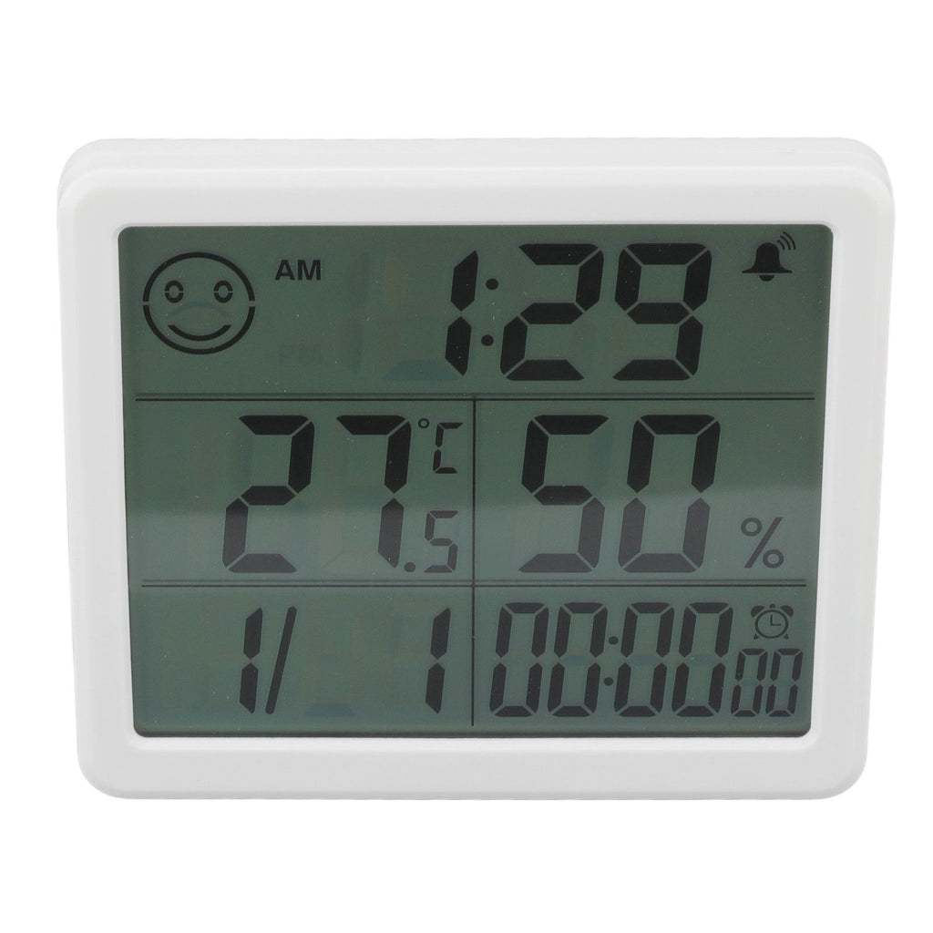 Digital Thermometer Hygrometer Alarm Clock Sensitive Induction High Accuracy Electronic Hygrometer with 5in LCD Screen White