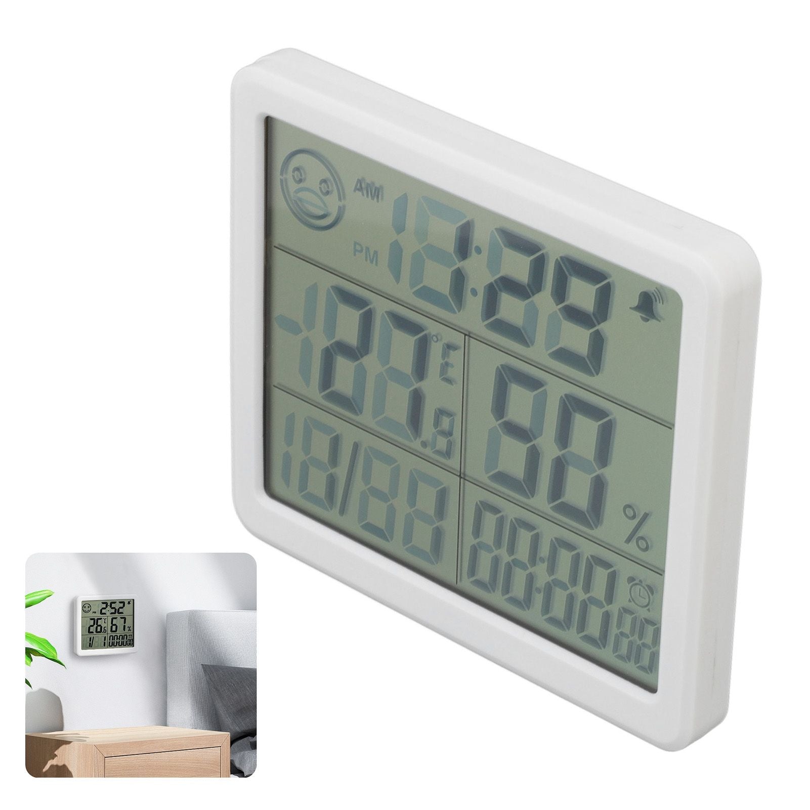 Digital Thermometer Hygrometer Alarm Clock Sensitive Induction High Accuracy Electronic Hygrometer with 5in LCD Screen White