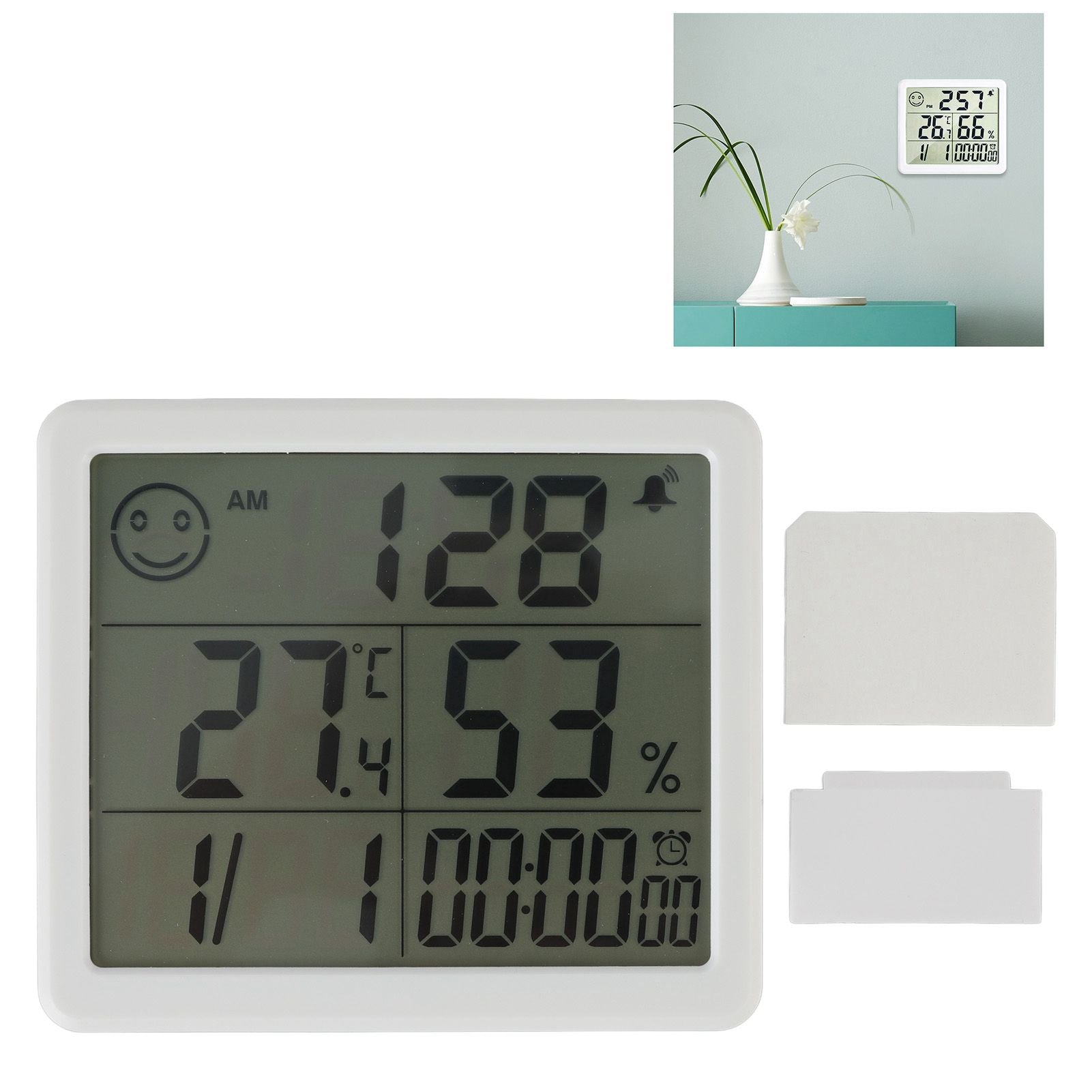 Digital Thermometer Hygrometer Alarm Clock Sensitive Induction High Accuracy Electronic Hygrometer with 5in LCD Screen White