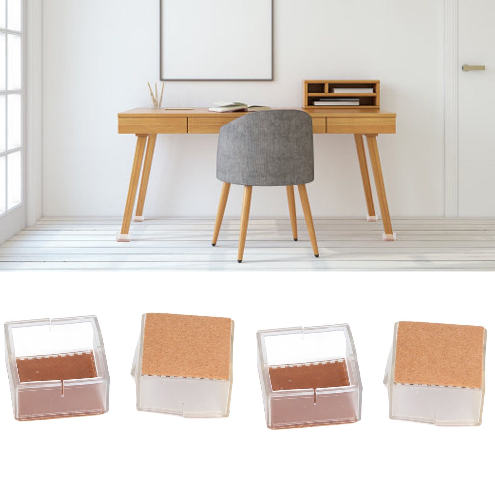 8pcs/set Silicone Chair Caps Table Foot Pads Anti Slip Transparent Square Leg Protection Cover