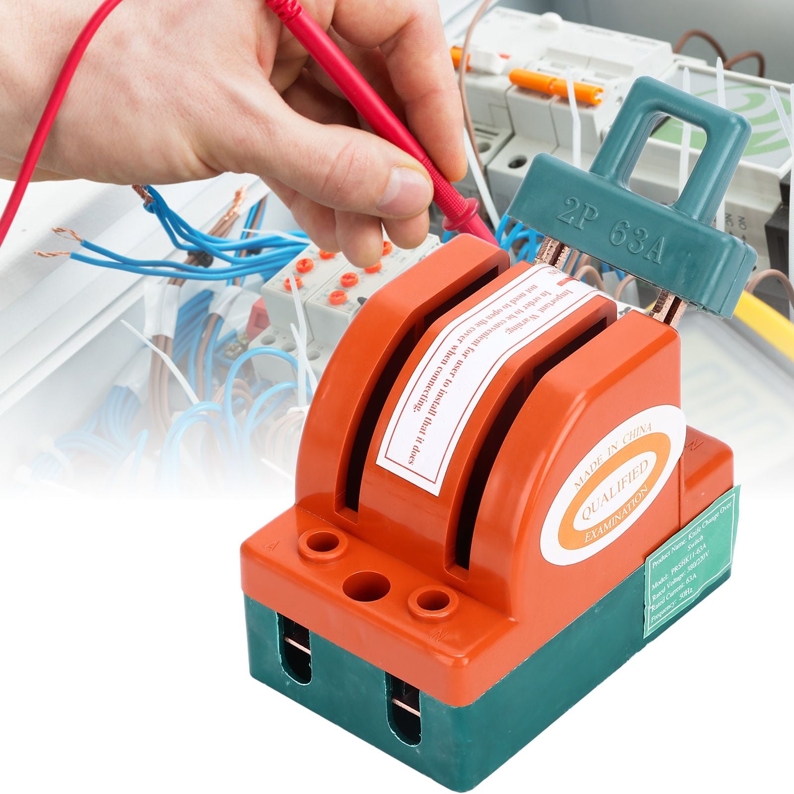 Knife Safety Switch 2 Pole 63A AC 220V Single Throw ABS Copper Disconnect Knife Switch for Fail Safe Circuit Breakers