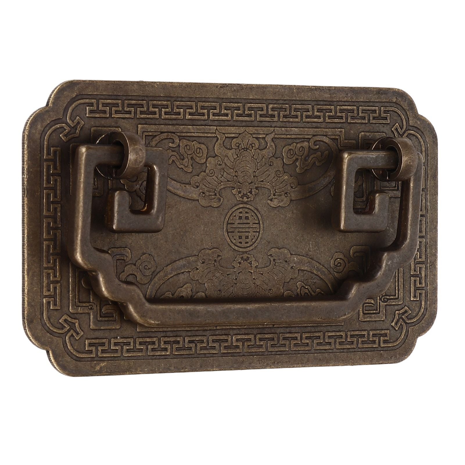 Antique Drawer Handle Tetragonal Bat Handle Antique Chinese Retro Style Drawer Pulls with 2 Screws for Cabinet Doors Bronze