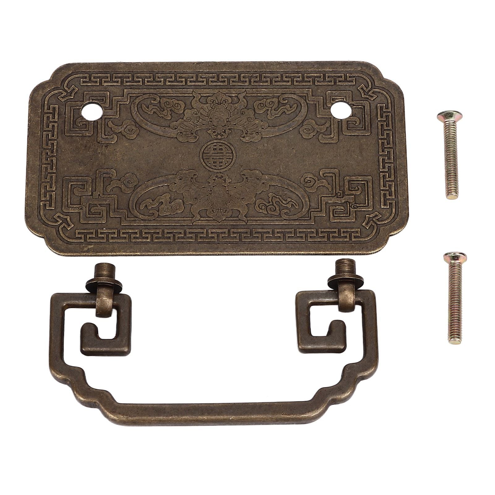 Antique Drawer Handle Tetragonal Bat Handle Antique Chinese Retro Style Drawer Pulls with 2 Screws for Cabinet Doors Bronze
