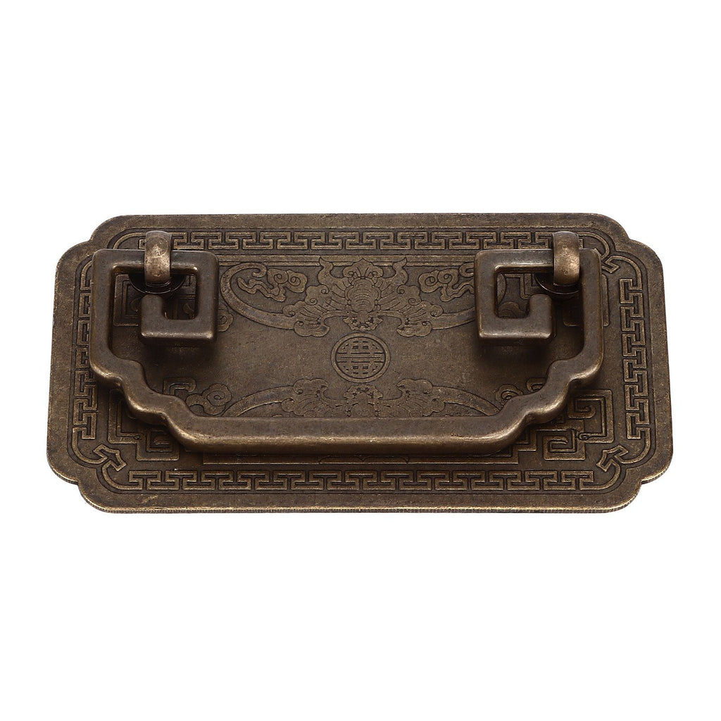 Antique Drawer Handle Tetragonal Bat Handle Antique Chinese Retro Style Drawer Pulls with 2 Screws for Cabinet Doors Bronze
