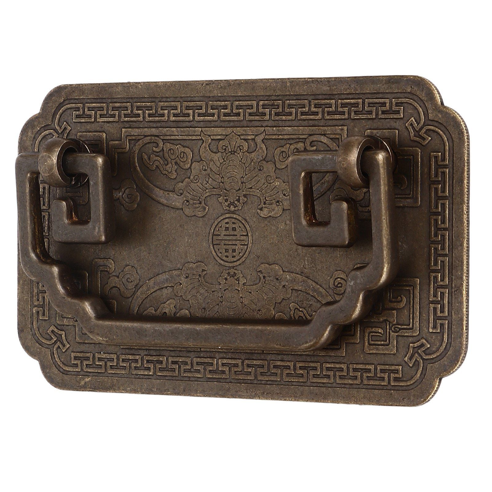 Antique Drawer Handle Tetragonal Bat Handle Antique Chinese Retro Style Drawer Pulls with 2 Screws for Cabinet Doors Bronze