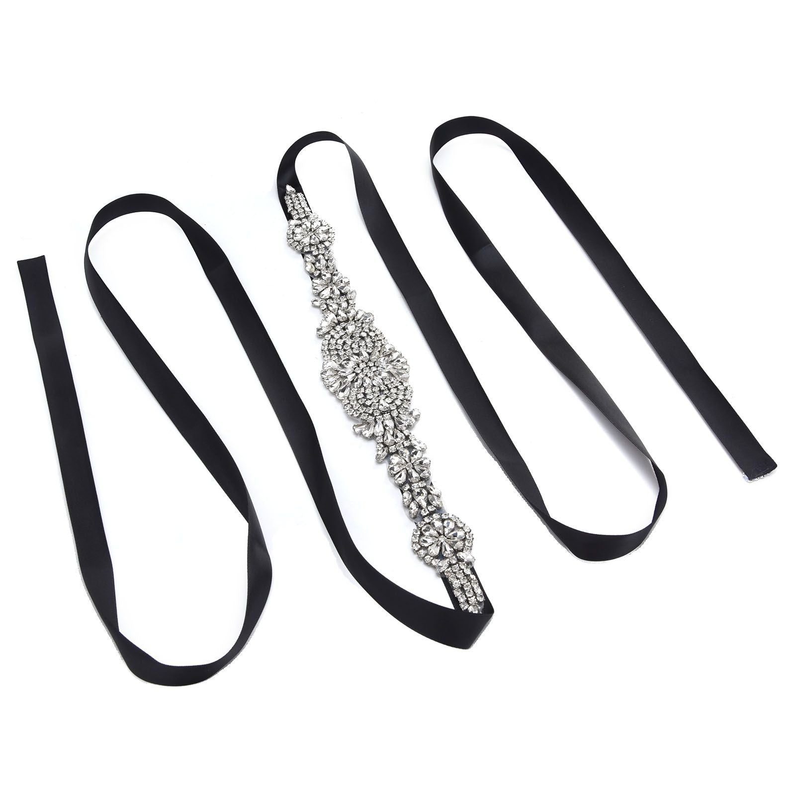 Rhinestone Wedding Dress Belt Elegant Waistbelt Clothes Accessories for Bride BridesmaidBlack