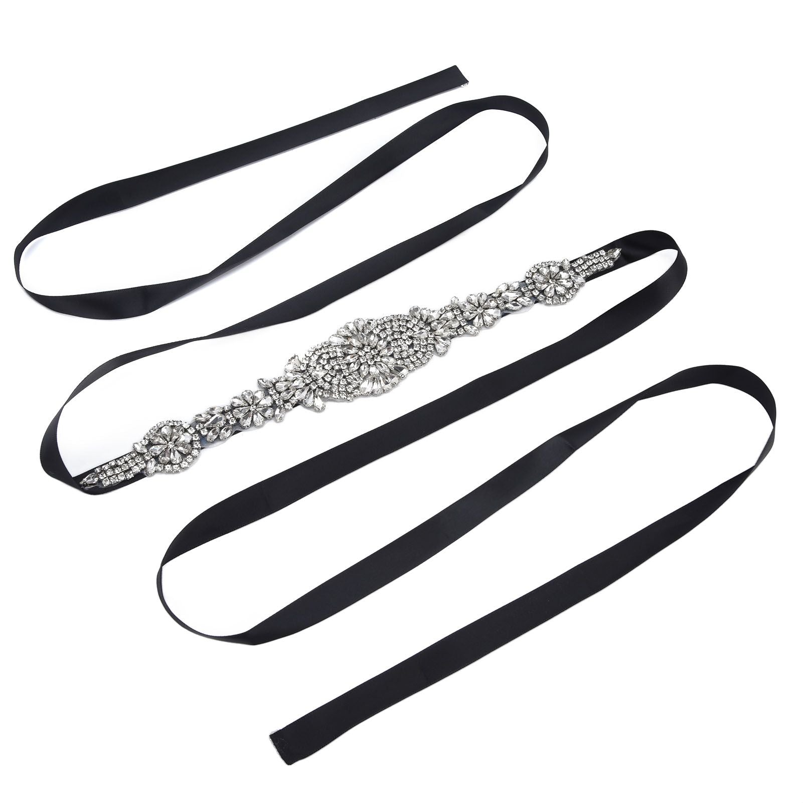 Rhinestone Wedding Dress Belt Elegant Waistbelt Clothes Accessories for Bride BridesmaidBlack