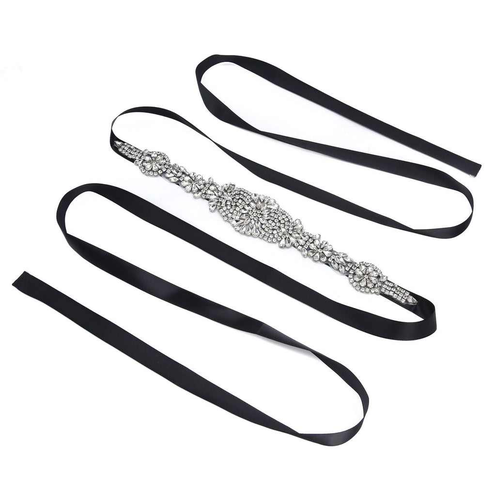 Rhinestone Wedding Dress Belt Elegant Waistbelt Clothes Accessories for Bride BridesmaidBlack