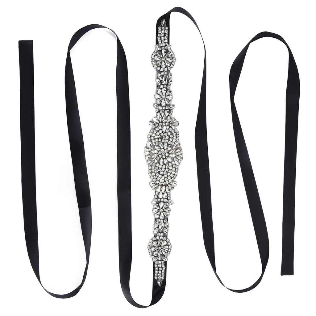 Rhinestone Wedding Dress Belt Elegant Waistbelt Clothes Accessories for Bride BridesmaidBlack