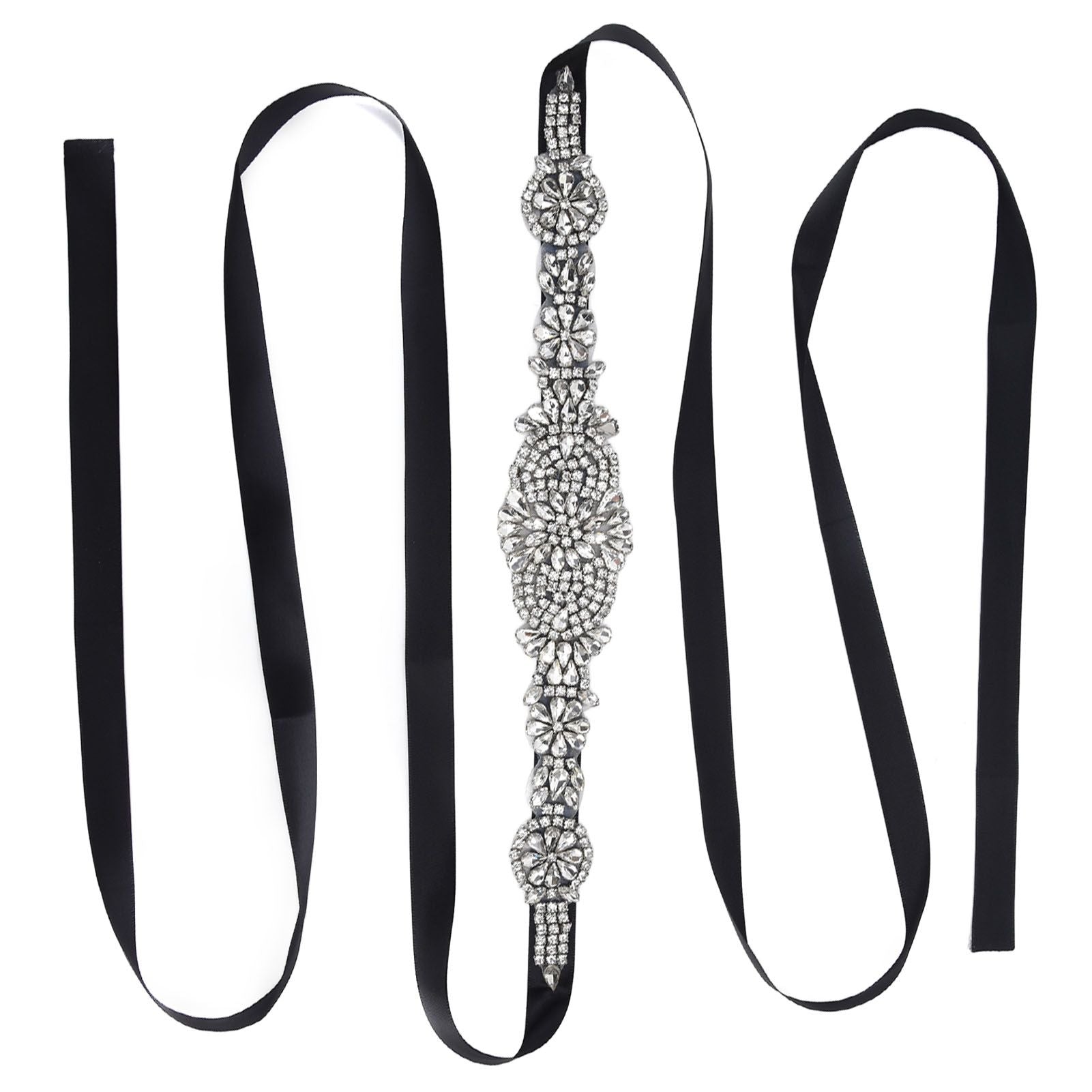 Rhinestone Wedding Dress Belt Elegant Waistbelt Clothes Accessories for Bride BridesmaidBlack