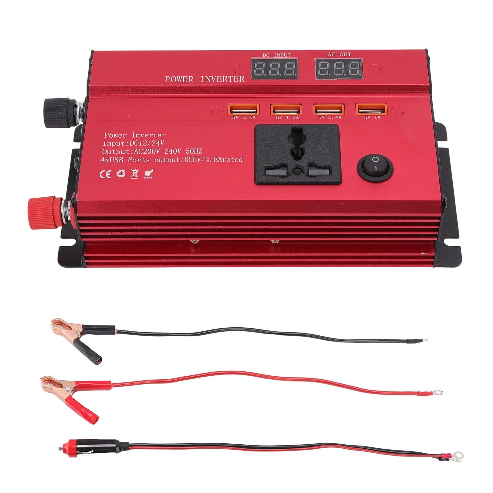 Car Power Inverter 12V 24V to 220V 420W LED Screen 4 USB Ports Aluminium