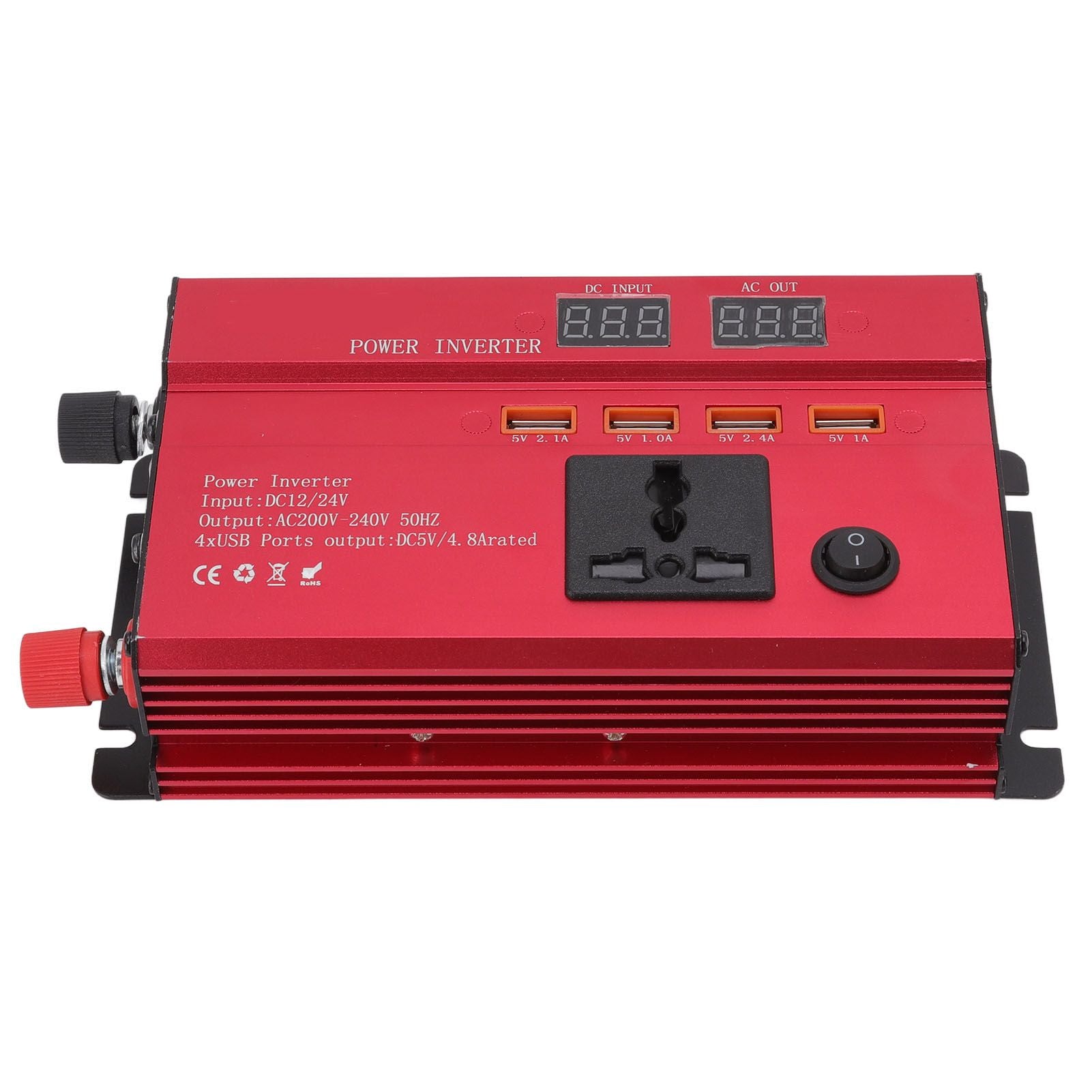 Car Power Inverter 12V 24V to 220V 420W LED Screen 4 USB Ports Aluminium