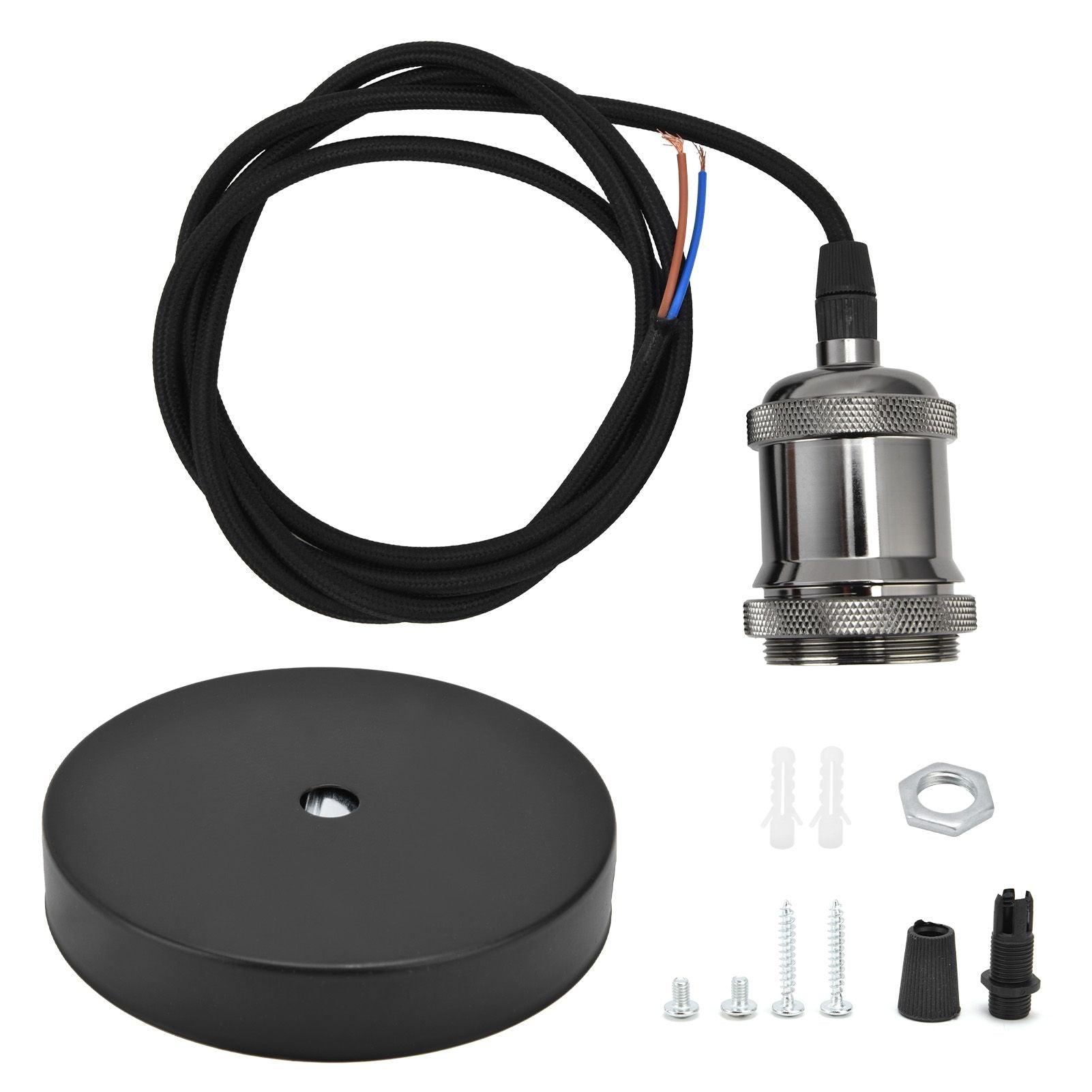 1.5m Plug in Pendant Light Cord Kit Black Vintage Lamp Socket Kit for Home DIY Light Fixtures