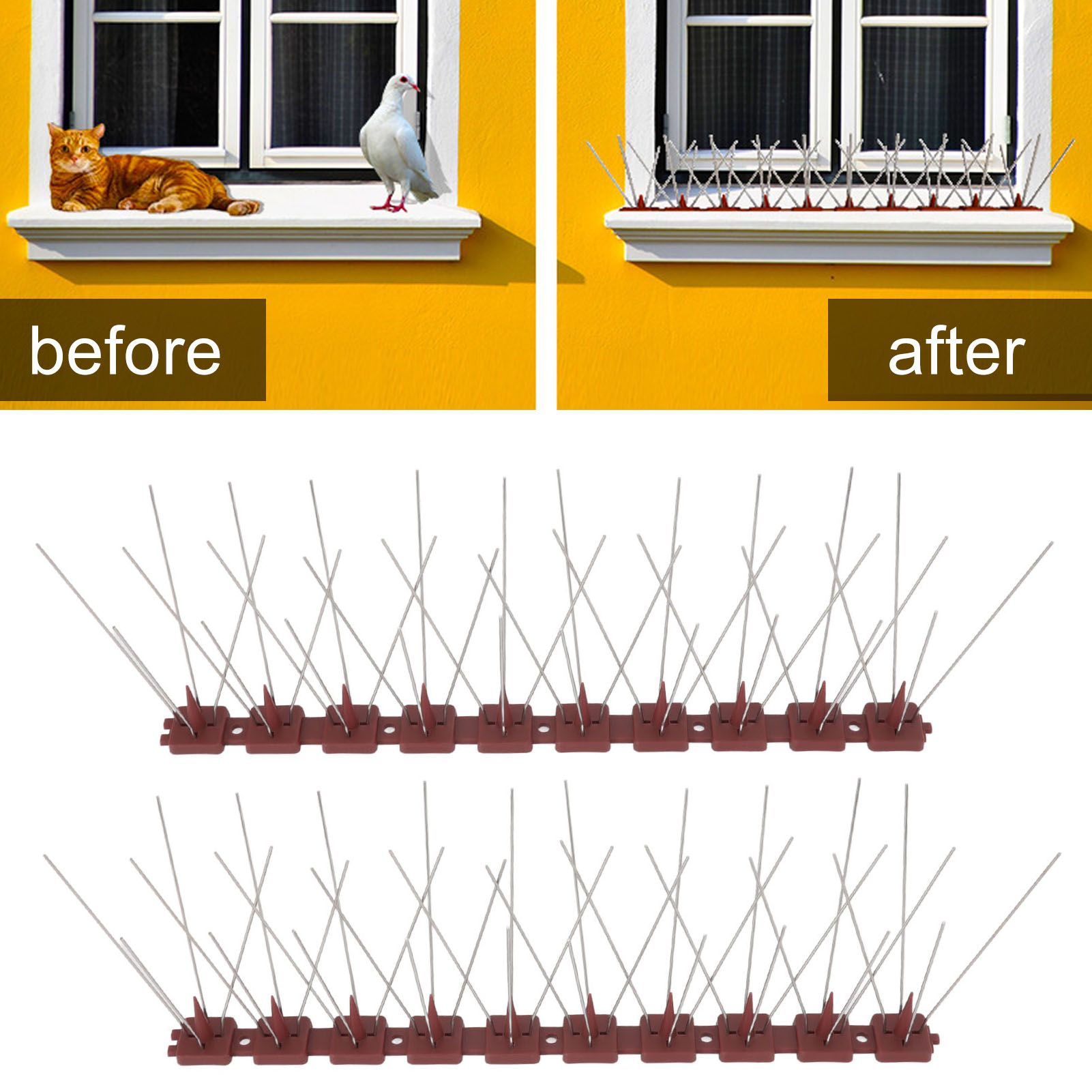 Bird Spikes 15 Feet Stainless Steel Pigeon Deterrent Spikes for Fence Roof Mailbox Window SK430 (4+2)