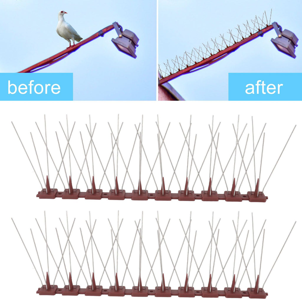 Bird Spikes 15 Feet Stainless Steel Pigeon Deterrent Spikes for Fence Roof Mailbox Window SK430 (4+2)