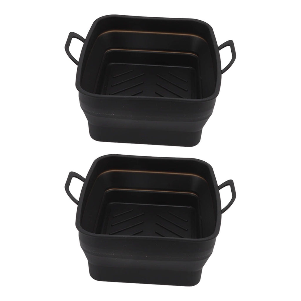 2 Pcs Silicone Air Cooker Pot with Handle Rectangular Fryer Liner Tray Replacement for Kitchen Cooking Accessories Black