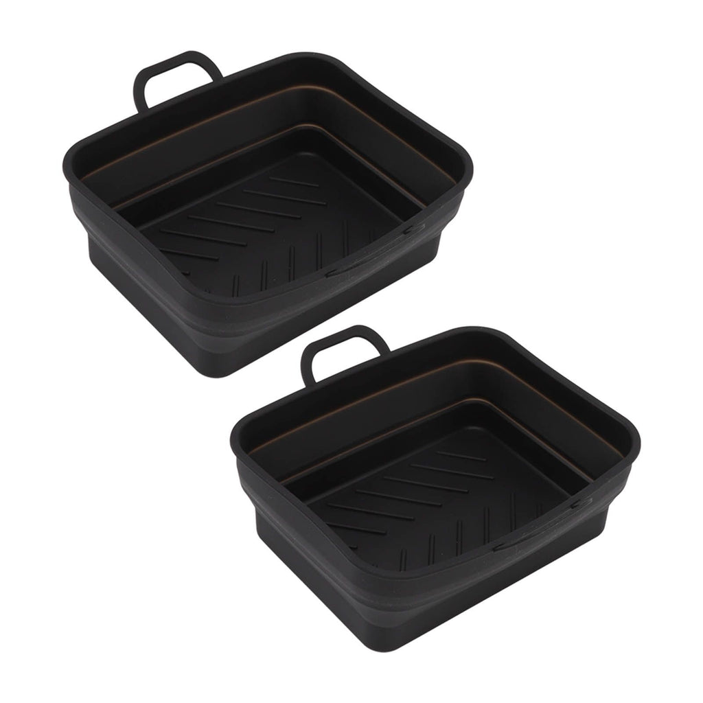 2 Pcs Silicone Air Cooker Pot with Handle Rectangular Fryer Liner Tray Replacement for Kitchen Cooking Accessories Black