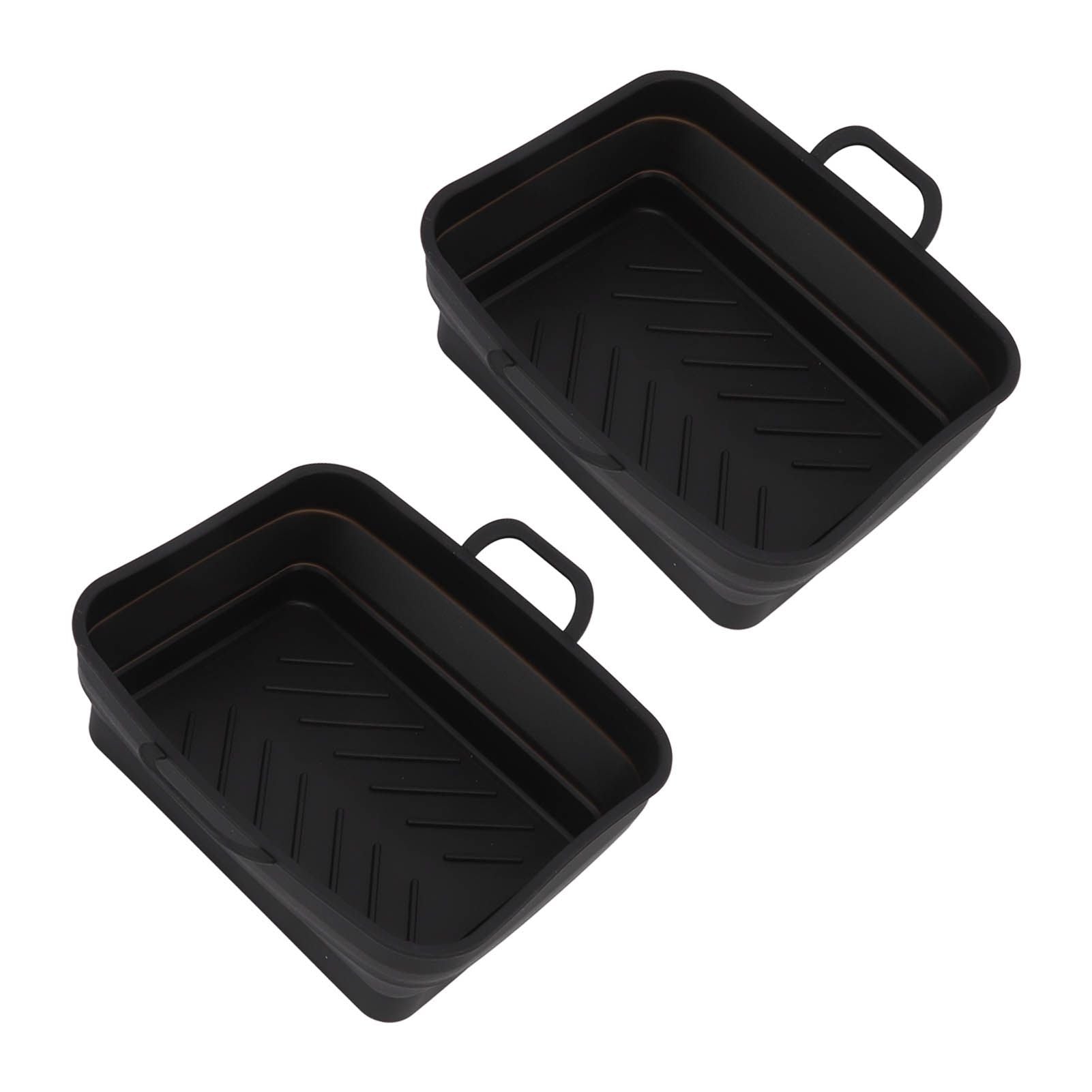 2 Pcs Silicone Air Cooker Pot with Handle Rectangular Fryer Liner Tray Replacement for Kitchen Cooking Accessories Black