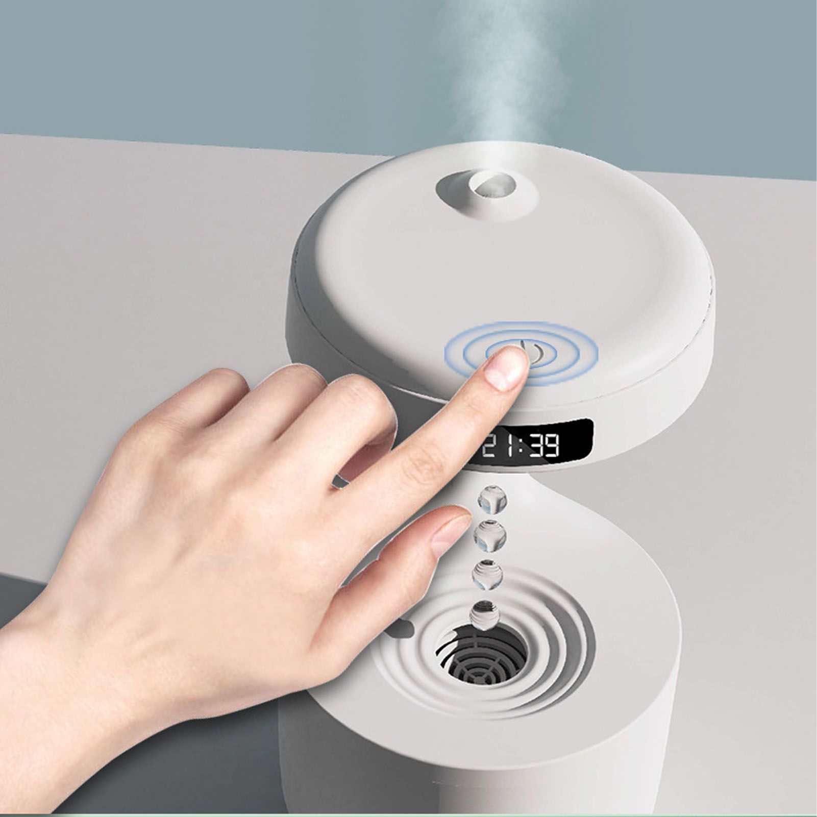 Cool Mist Humidifier Multifunction Smart Quiet High Capacity Countercurrent Water Droplet Humidifier for Office Bedroom White