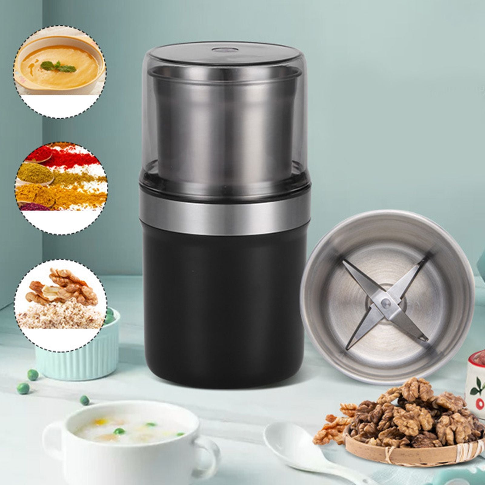 Herb Grinder Wet and Dry Dual Use Multifunction Single Blade Cup Spice Grinder for Garlic Meat CN Plug Slotted Blade