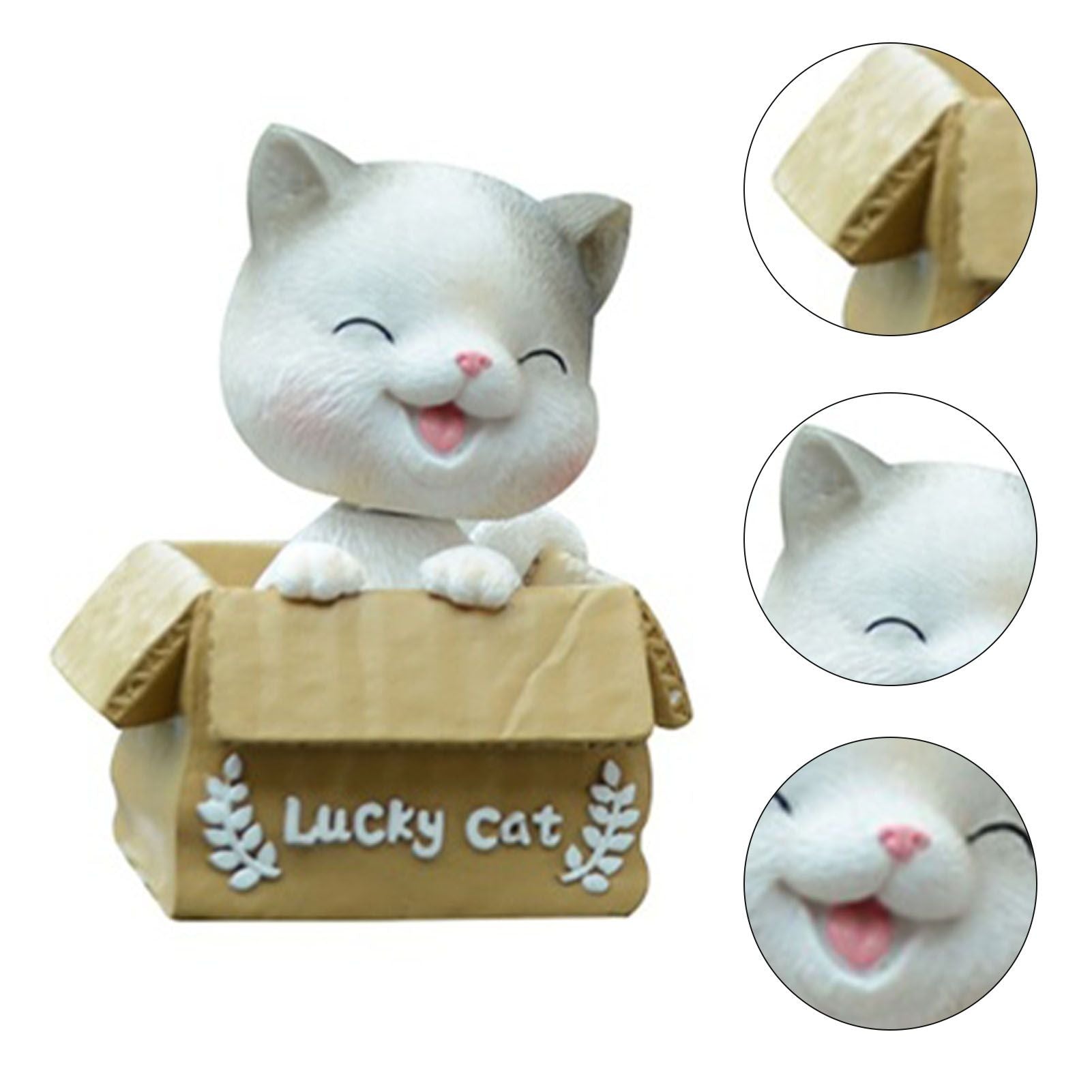 Car Dashboard Lucky Cat Decor Resin Shaking Head Cat Ornament Cute Cartoon Dancing Toy Figurines for Auto Interior Decoration