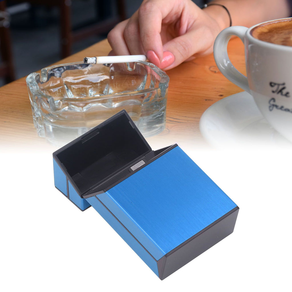 Magnetic Cigarette Case 20 Capacity Universal Flip Cover Aluminum Alloy Cigarette Box for Women Men Blue