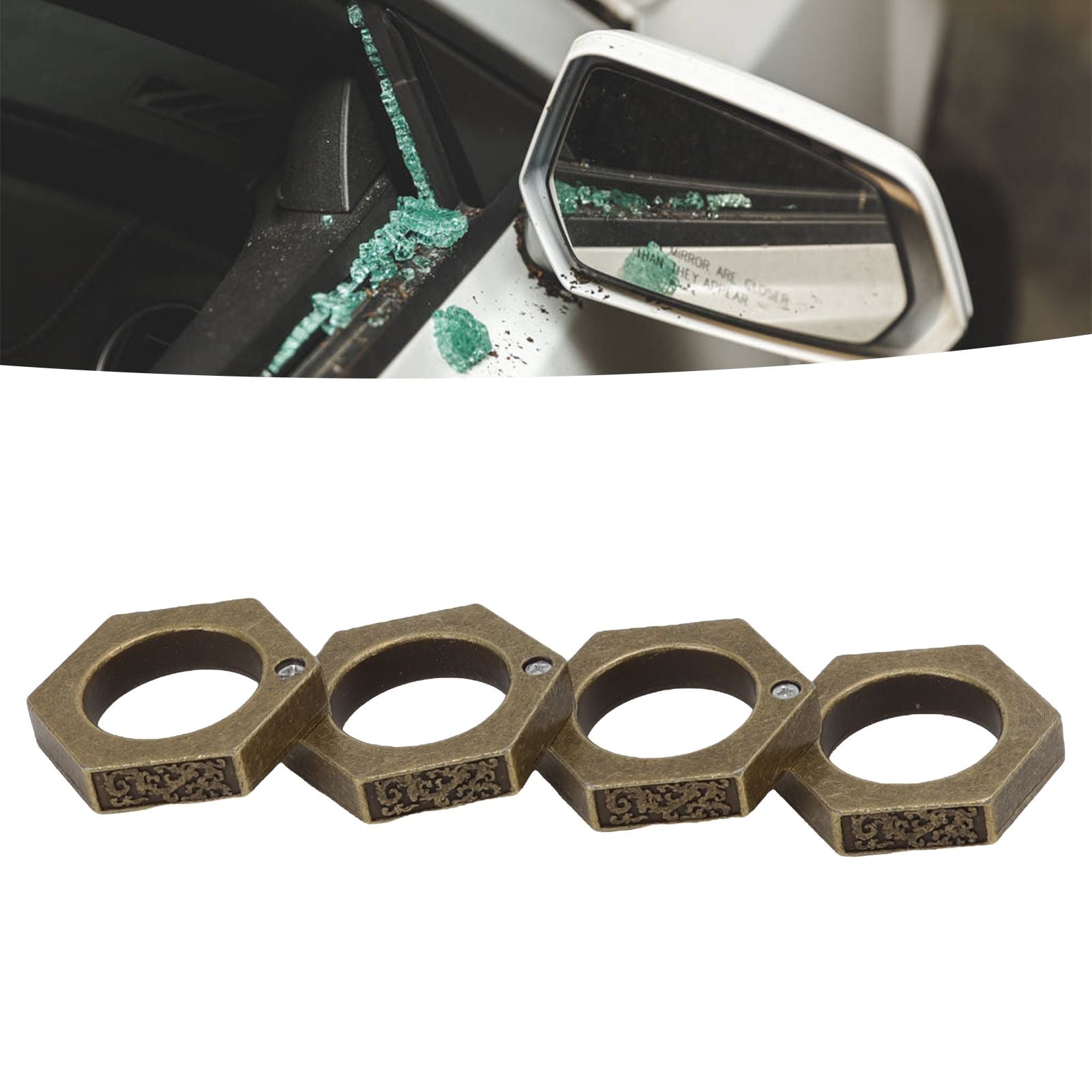 Defense Rings Aluminium Alloy Glossy Hexagonal Window Breaker for Emergency Defense Supplies Bronze