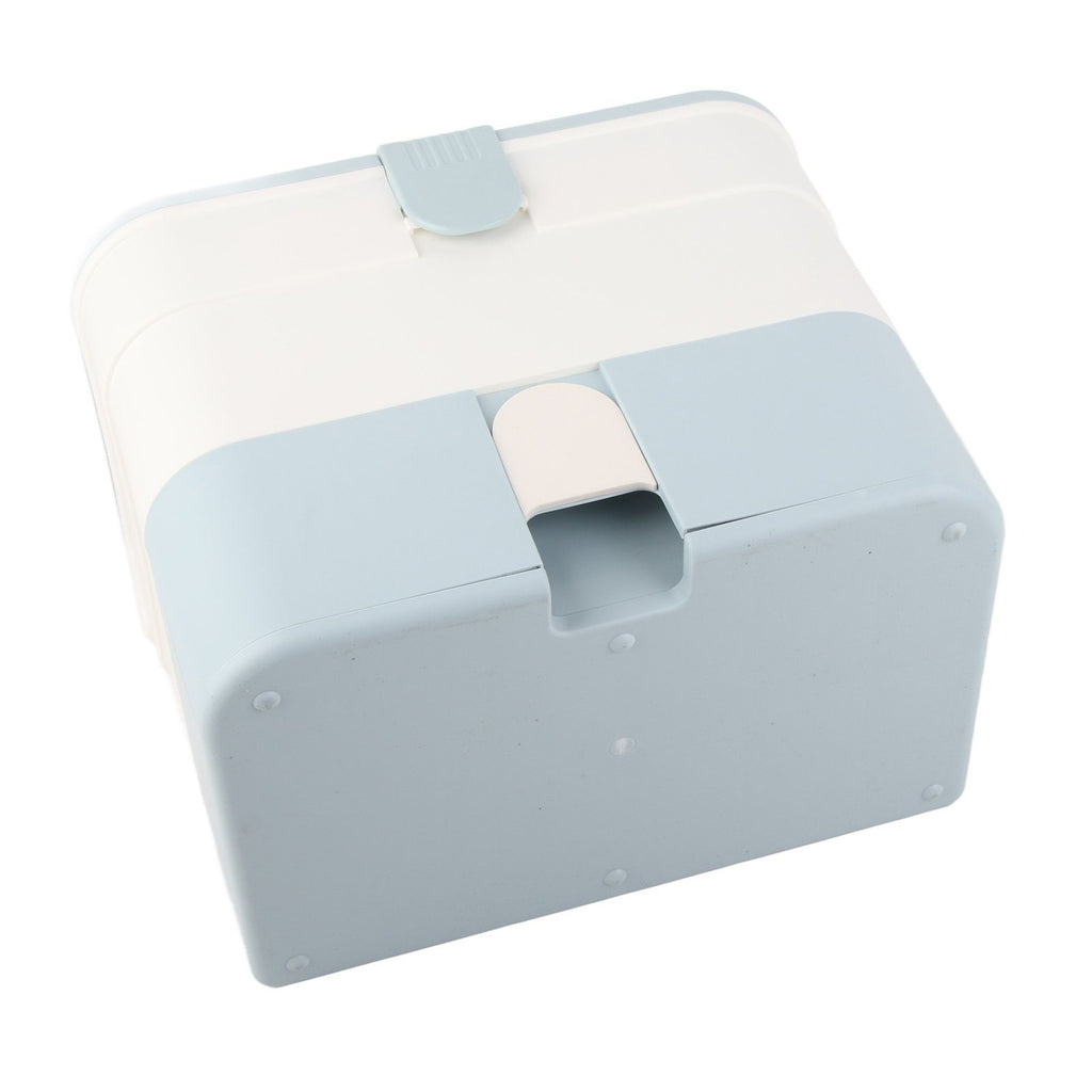 Cosmetic Storage Box 2 Layers Drawer Large Capacity Portable Makeup Storage Box with Handle for Nail Polish Nail Art Blue