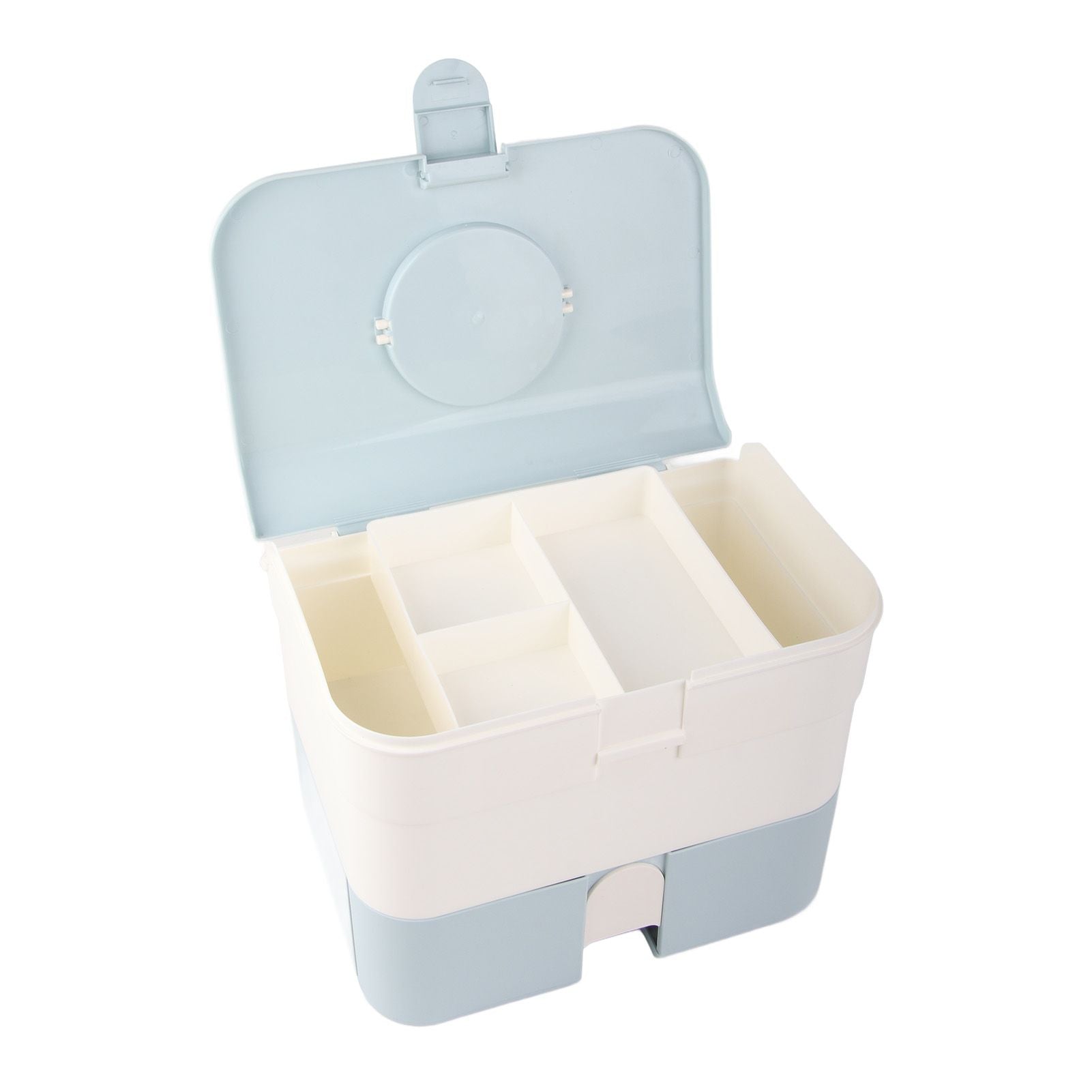 Cosmetic Storage Box 2 Layers Drawer Large Capacity Portable Makeup Storage Box with Handle for Nail Polish Nail Art Blue