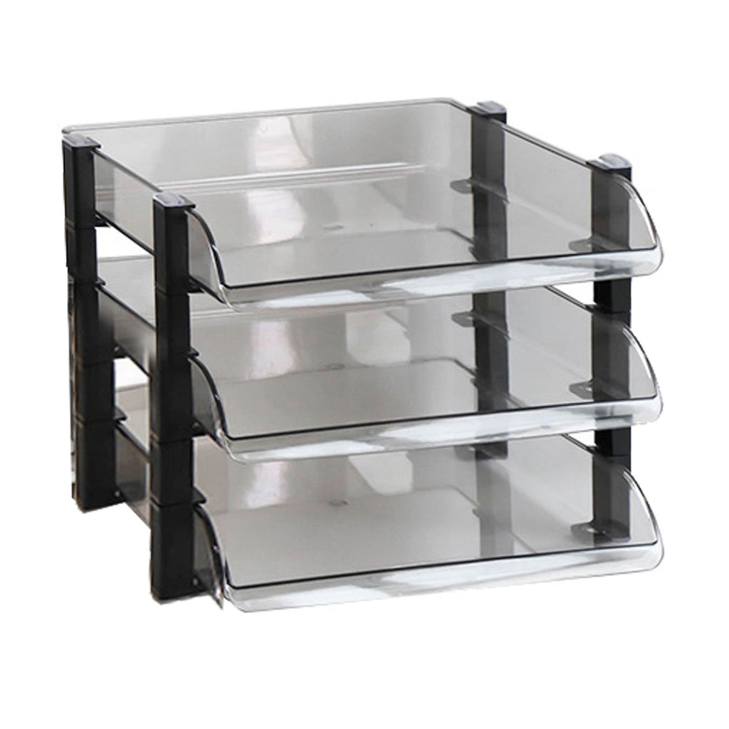 Desk File Letter Tray Layered Classified Documents Rack Acrylic Office Storage Rack Dark Black 3 Layers 280x372x247mm