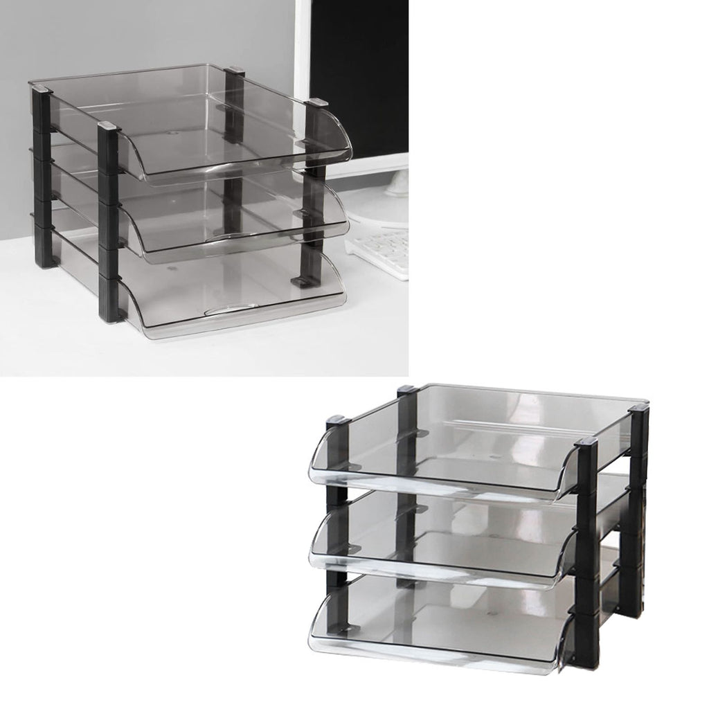 Desk File Letter Tray Layered Classified Documents Rack Acrylic Office Storage Rack Dark Black 3 Layers 280x372x247mm