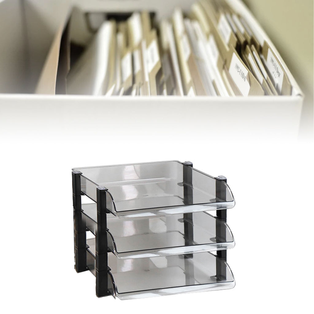 Desk File Letter Tray Layered Classified Documents Rack Acrylic Office Storage Rack Dark Black 3 Layers 280x372x247mm