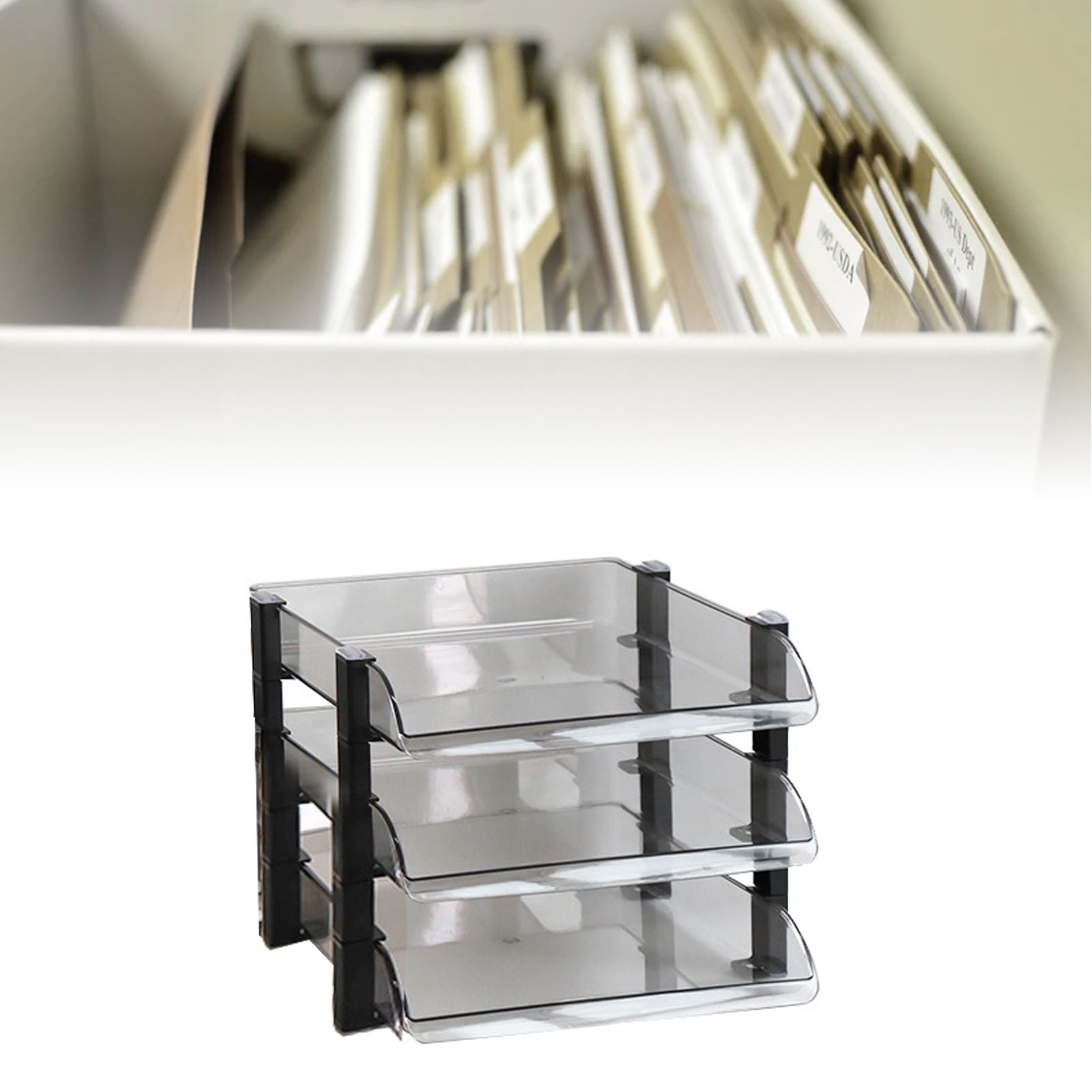 Desk File Letter Tray Layered Classified Documents Rack Acrylic Office Storage Rack Dark Black 3 Layers 280x372x247mm
